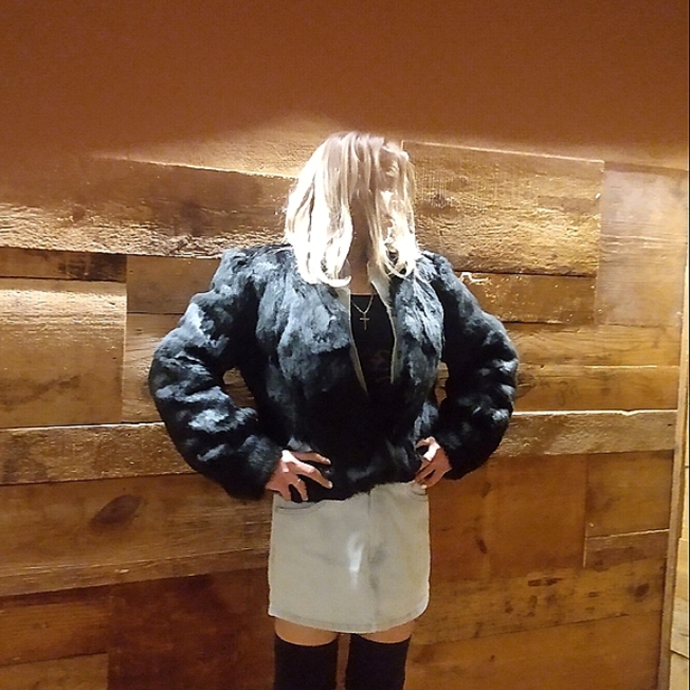 💯 rabbit fur black rabbit coat